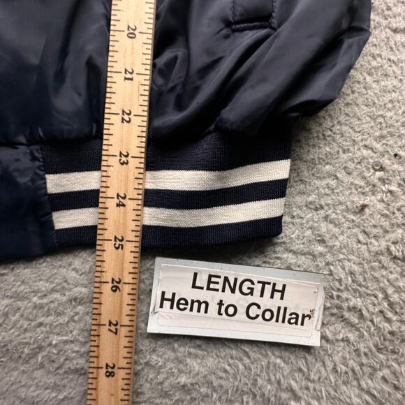 Vintage 70s Win Wear Nylon Varsity Button Lined Jacket Men Large Navy Blue Snap - Picture 4 of 16